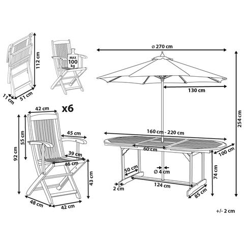 Set Da Giardino 6 Posti Legno Di Acacia Chiaro Con Ombrellone Maui Ii (12 Opzioni) - Foto 5