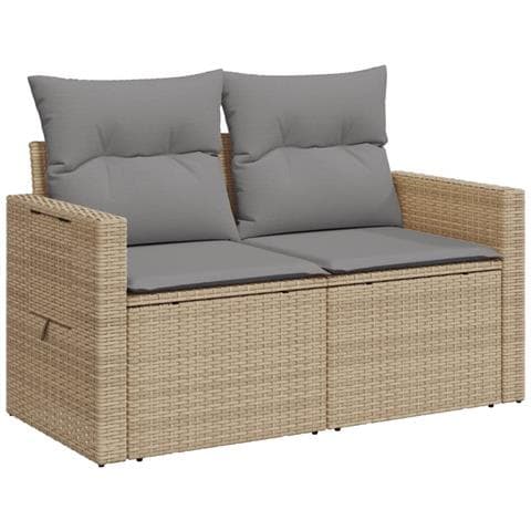 Divano Da Giardino Con Cuscini A 2 Posti Beige In Polyrattan - Foto 2