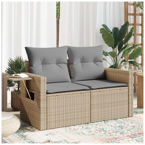 Divano Da Giardino Con Cuscini A 2 Posti Beige In Polyrattan - Foto 8
