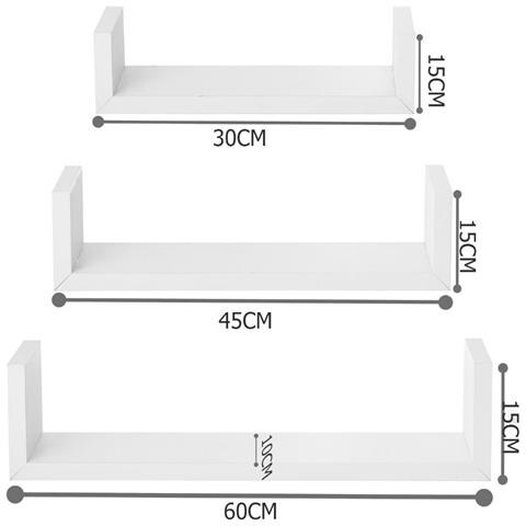 Set 3 Mensole Da Parete Moderne Design Con Bordi Mensola Scaffale Legno Bianco - Foto 2