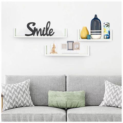 Set 3 Mensole Da Parete Moderne Design Con Bordi Mensola Scaffale Legno Bianco - Foto 1