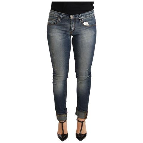 Jeans Pantaloni Da Donna Denim Skinny Vita Bassa Cotone Lavato Blu... - Foto 1