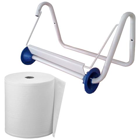 Porta Bobina Carta A Muro Con Rotolo Omaggio, Per Bobine Da Cm 29,bianco, Porta Rotolo Industriale, Cm 40x20x23h, Dispenser Bobina A Muro, Accessori Per Utilizzo E Montaggio Inclusi - Foto 1