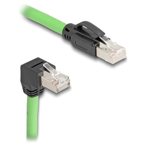 Cavo di rete RJ45 Cat. 6A maschio per maschio angolato verso il basso SF /UTP adatto per catene portacavi PUR (TPU) 1 m verde - Foto 1