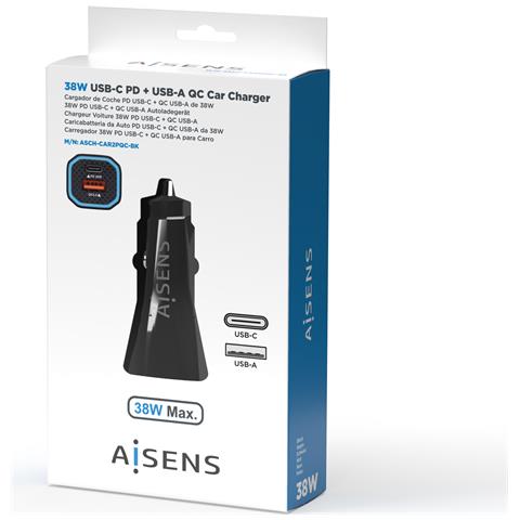 ASCH-CAR2PQC-BK Caricabatterie per dispositivi mobili Universale Nero Accendisigari Ricarica rapida Auto - Foto 2