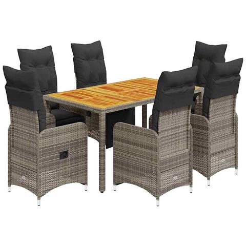 Set Bistrò Da Giardino 7 Pz Con Cuscini In Polyrattan Grigio - Foto 2