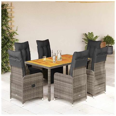 Set Bistrò Da Giardino 7 Pz Con Cuscini In Polyrattan Grigio - Foto 1