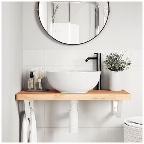 Ripiano A Parete Per Lavabo In Acciaio E Massello Di Faggio - Foto 2