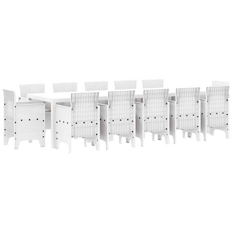 Set da Pranzo da Giardino 13 Pezzi con Cuscini in Polyrattan Bianco, Tavolo da Giardino  Bianco 150x100x73 cm in Polyrattan, Sedie da Giardino  con Cuscini 4 pz in Polyrattan Bianco - Foto 1