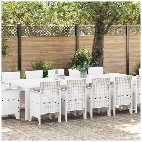 Set da Pranzo da Giardino 13 Pezzi con Cuscini in Polyrattan Bianco, Tavolo da Giardino  Bianco 150x100x73 cm in Polyrattan, Sedie da Giardino  con Cuscini 4 pz in Polyrattan Bianco - Foto 2