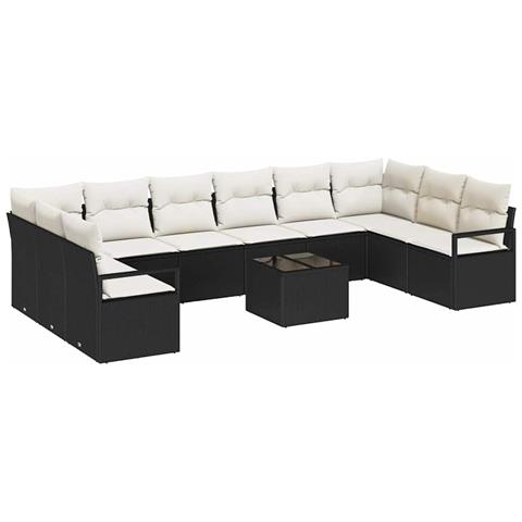 Set di Divano da Giardino  da 10 Pezzi con Cuscini Marrone in Rattan Sintetico, Divano da Giardino  per 2 Persone con Cuscini Neri in Rattan Sintetico - Foto 1