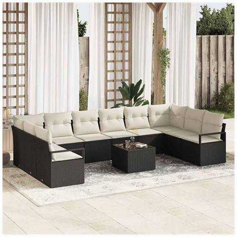 Set di Divano da Giardino  da 10 Pezzi con Cuscini Marrone in Rattan Sintetico, Divano da Giardino  per 2 Persone con Cuscini Neri in Rattan Sintetico - Foto 2