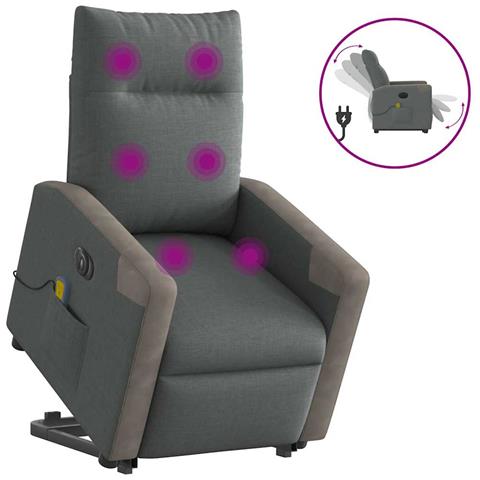 Poltrona Alzapersona Massaggi Elettrica Grigio Scuro Tessuto - Foto 1