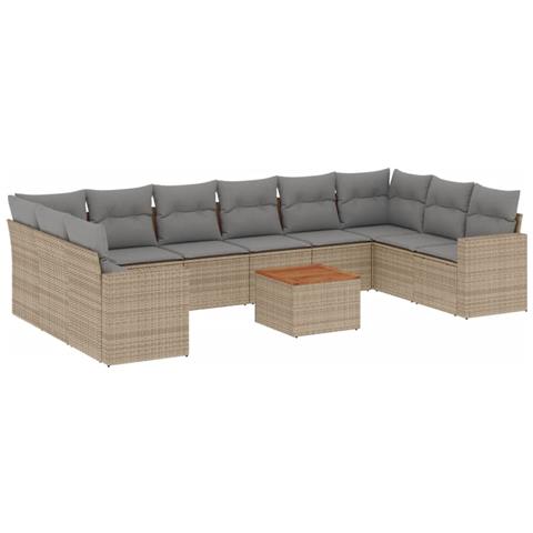 Set Divano da Giardino 11 pz con Cuscini Beige Misto Polyrattan - Foto 1