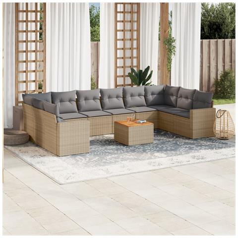 Set Divano da Giardino 11 pz con Cuscini Beige Misto Polyrattan - Foto 2