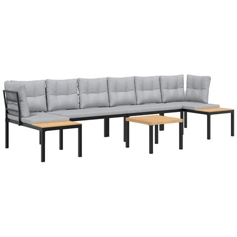 Divani Giardino con Cuscini 5pz Neri Acciaio Verniciato Polvere - Foto 1