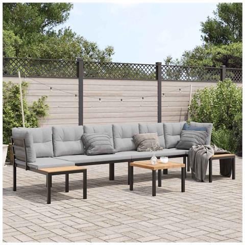 Divani Giardino con Cuscini 5pz Neri Acciaio Verniciato Polvere - Foto 2