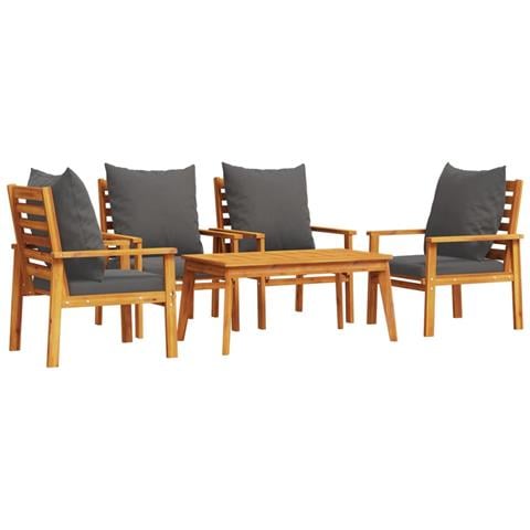 Set Salotto da Giardino 5 pz con Cuscini Legno Massello Acacia - Foto 1