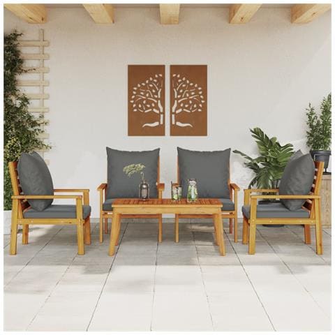 Set Salotto da Giardino 5 pz con Cuscini Legno Massello Acacia - Foto 2