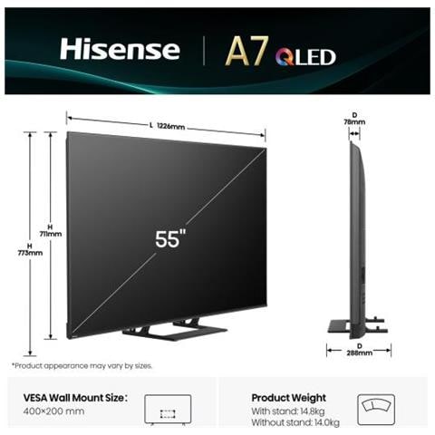 Hisense Smart Tv Qled 55"" 4k Uhd  Modello 55a79q - Foto 3
