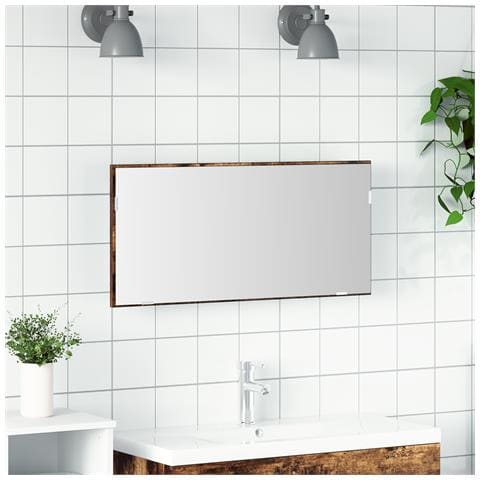 Armadio Specchio da Bagno  con Luce LED Rovere Affumicato 80x37 cm - Foto 2