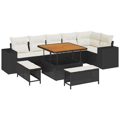 Set Divano da Giardino 9 pcs Nero e Crema 100 x 100 x 71 cm - Foto 1
