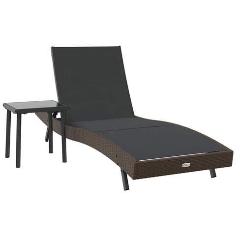 Lettino da sole con tavolo 2 pcs Marrone, nero - Foto 1