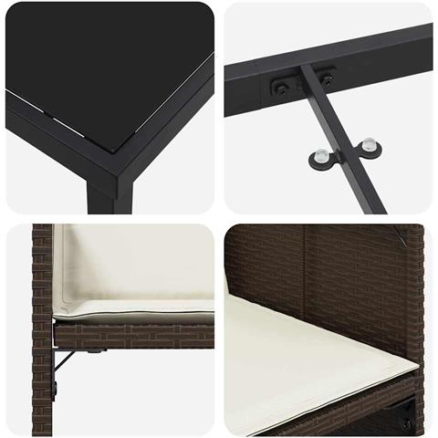 Set da Pranzo per Giardino 5 pcs Marrone Poly Rattan - Foto 9