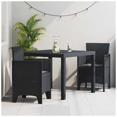 Set da Pranzo per Giardino 3 pcs Antracite Rattan Polt - Foto 2