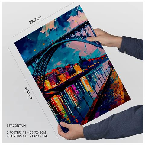Set Di 6 Stampe Arcobaleno In Stile Dipinto A Olio. Illustrazioni Di Monumenti E Città In Stile Fotografico A Colori. A3 & A4 Senza Cornice - Foto 4