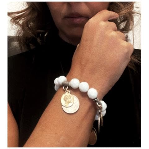 Bracciale Elastico Con Cristallo Bianco Sfaccettato E Monete Miste In Argento/oro In Stile Antico - Foto 2