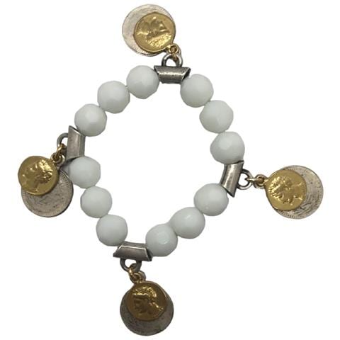 Bracciale Elastico Con Cristallo Bianco Sfaccettato E Monete Miste In Argento/oro In Stile Antico - Foto 1