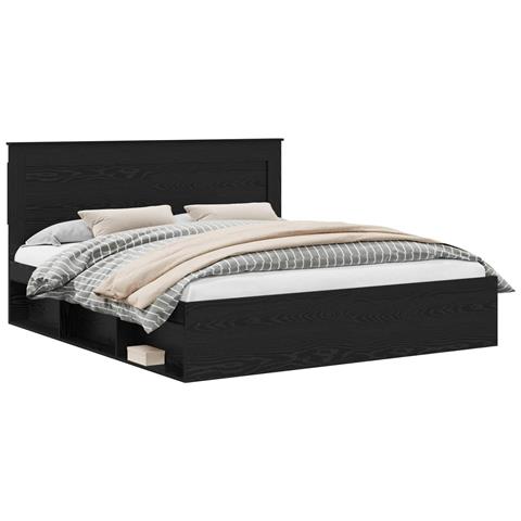 Struttura del letto Nero 200 x 200 cm Pino massello - Foto 1