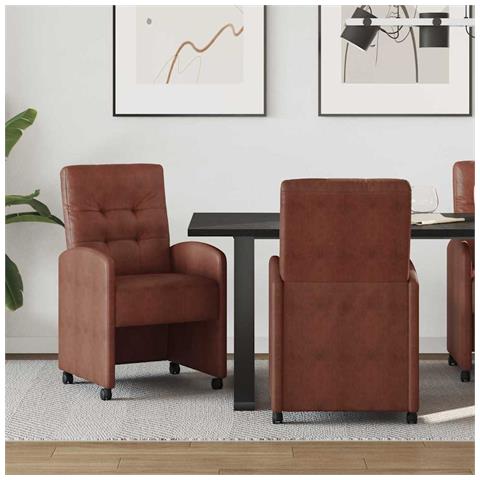 Sedie da Pranzo con Ruote 2 pcs Marrone lucido 57 x 67 x 98 cm - Foto 2