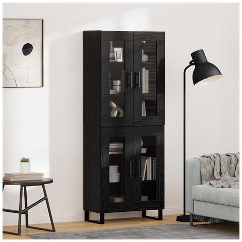 Credenza 2 pcs Rovere Nero Legno Stratificato e Vetro - Foto 2