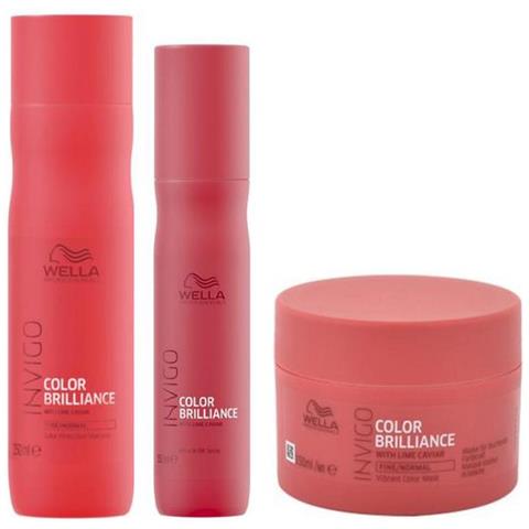 Set Wella Invigo Color Brilliance Fine /normale: Shampoo 250 Ml + Maschera 150 Ml + Spray 150 Ml - Foto 1
