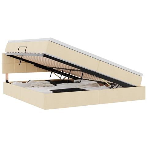 Letto con contenitore e LED con led Crema 200 x 200 cm Tessuto - Foto 1