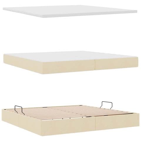 Letto con contenitore e LED con led Crema 200 x 200 cm Tessuto - Foto 9