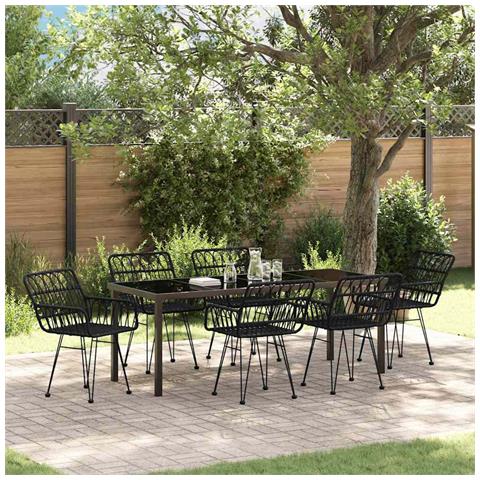 Set da Pranzo per Giardino 7 pcs Nero - Foto 2