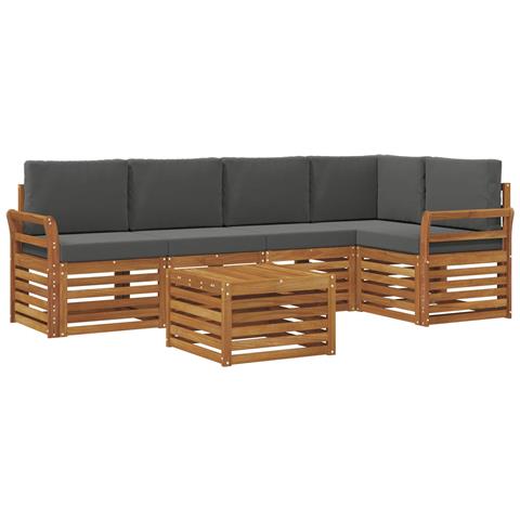 Set divani 6 pcs Naturale e Antracite Legno di Acacia Massello - Foto 1