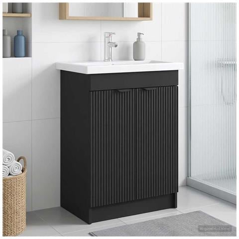 Mobiletto da bagno sotto il lavello Nero 56 x 37,5 x 81 cm - Foto 2