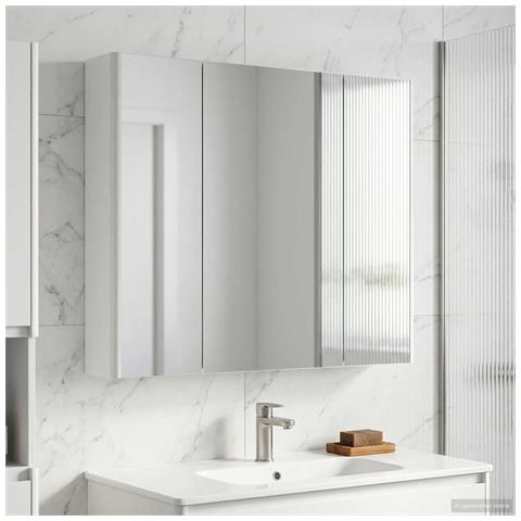 Mobiletto per specchio da bagno Bianco 83,5 x 15,5 x 70 cm - Foto 2