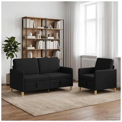 Set di Divani con Storage 2 pcs Nero Poliestere - Foto 2