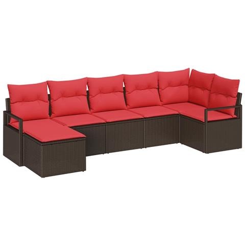 Set di divani con cuscino 7 pcs Marrone e Rosso polyrattan - Foto 1