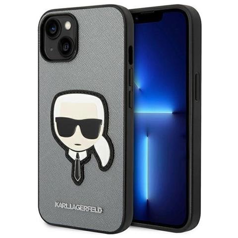 Karl Lagerfeld Klhcp14ssapkhg Iphone 14 6,1 Custodia Argento /argento Saffiano Con Patch Testa Di Karl - Foto 1