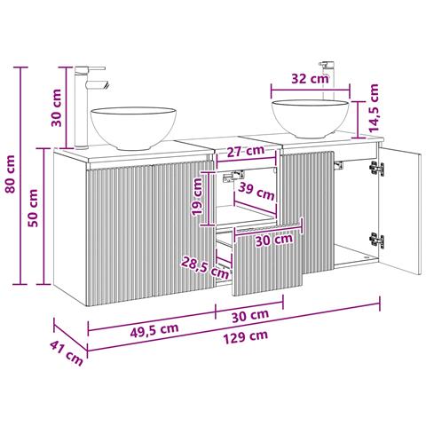 Set di Armadi da Bagno 3 pz Bianco Lucido 49,5 x 35 x 63 cm - Foto 10