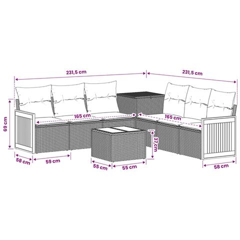 Set di divani 8 pz Nero e Bianco Crema - Foto 2