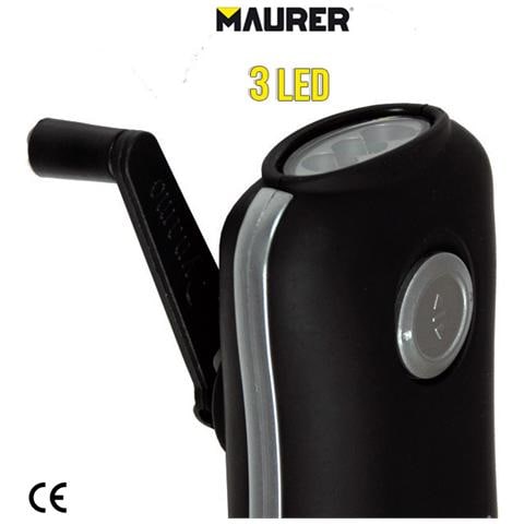 Torcia a dinamo portatile con 3 Led e carica manuale Maurer - Foto 2