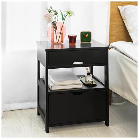 Comodino Camera Da Letto Con 2 Cassetti L45*p38*a55 Cm, Nero Frg258-sch - Foto 1