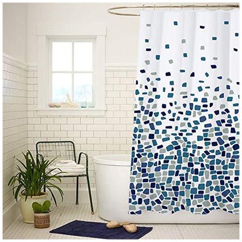 Shower Curtain Mold Muffa Resistente 180 X 180 Cm (71 X 71 Pollici) 100 Poliestere - Mosaico Patterned - Blu - Foto 4